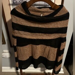 FREE PEOPLE Lulu Rugby Tan Black Striped Cowl Neck Alpaca Wool Blend Sweater S